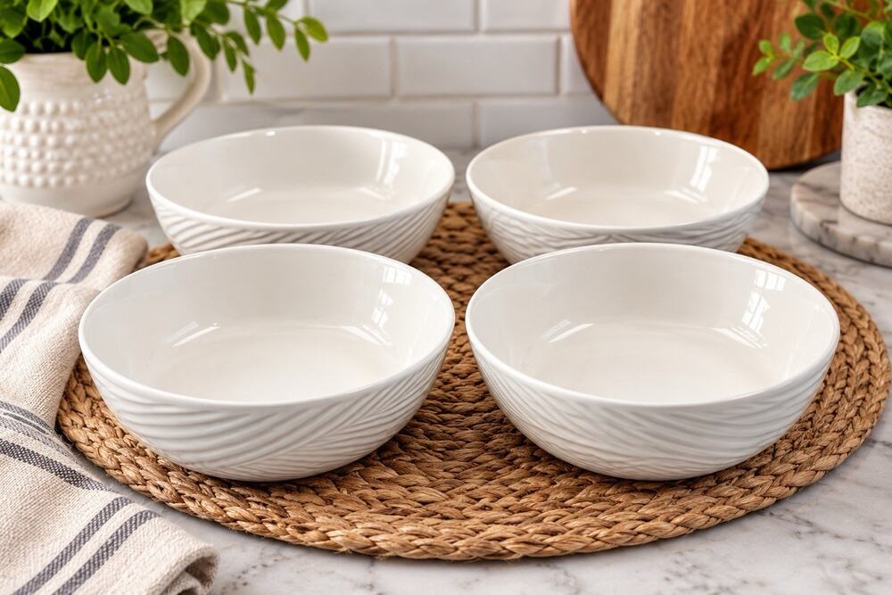 Temp-tations by Tara Woodland White 18 Oz Bowls Set of 4 Ceramic